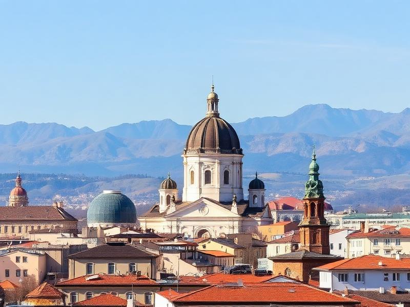 Sofia city centre in Bulgaria with mountains in the background