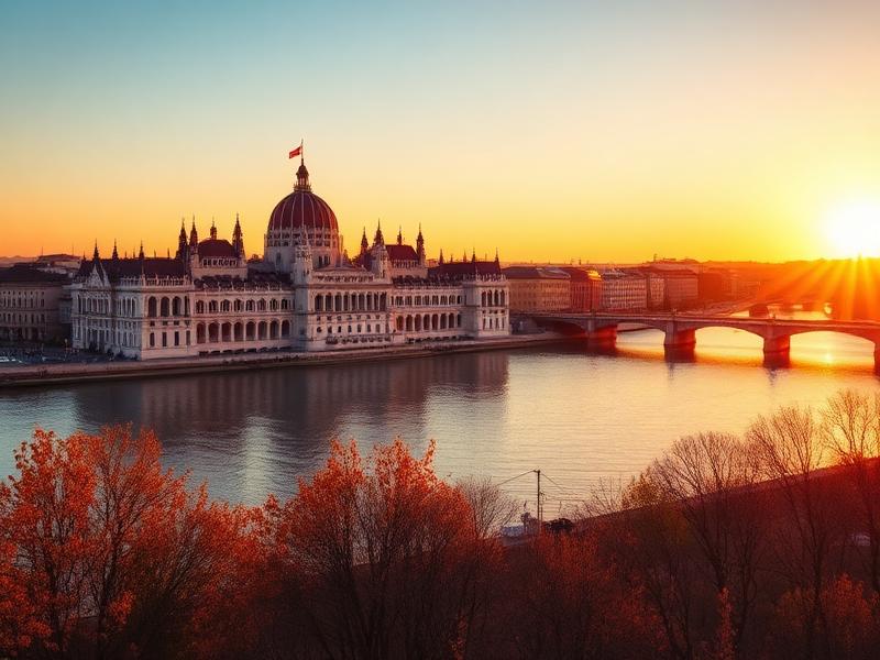 Budapest riverside in Hungary at golden hour