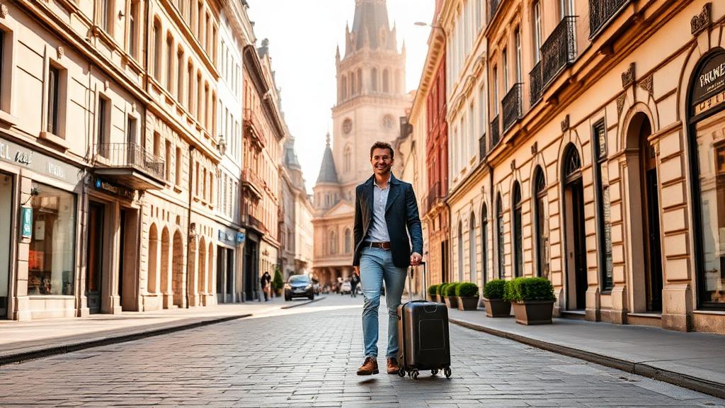 International worker arriving in a European city