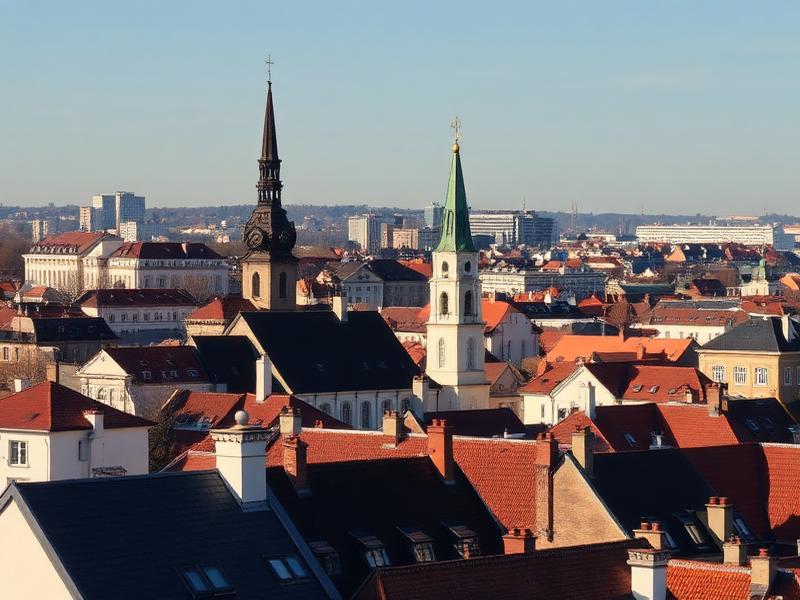Vilnius old town rooftops and church towers in Lithuania