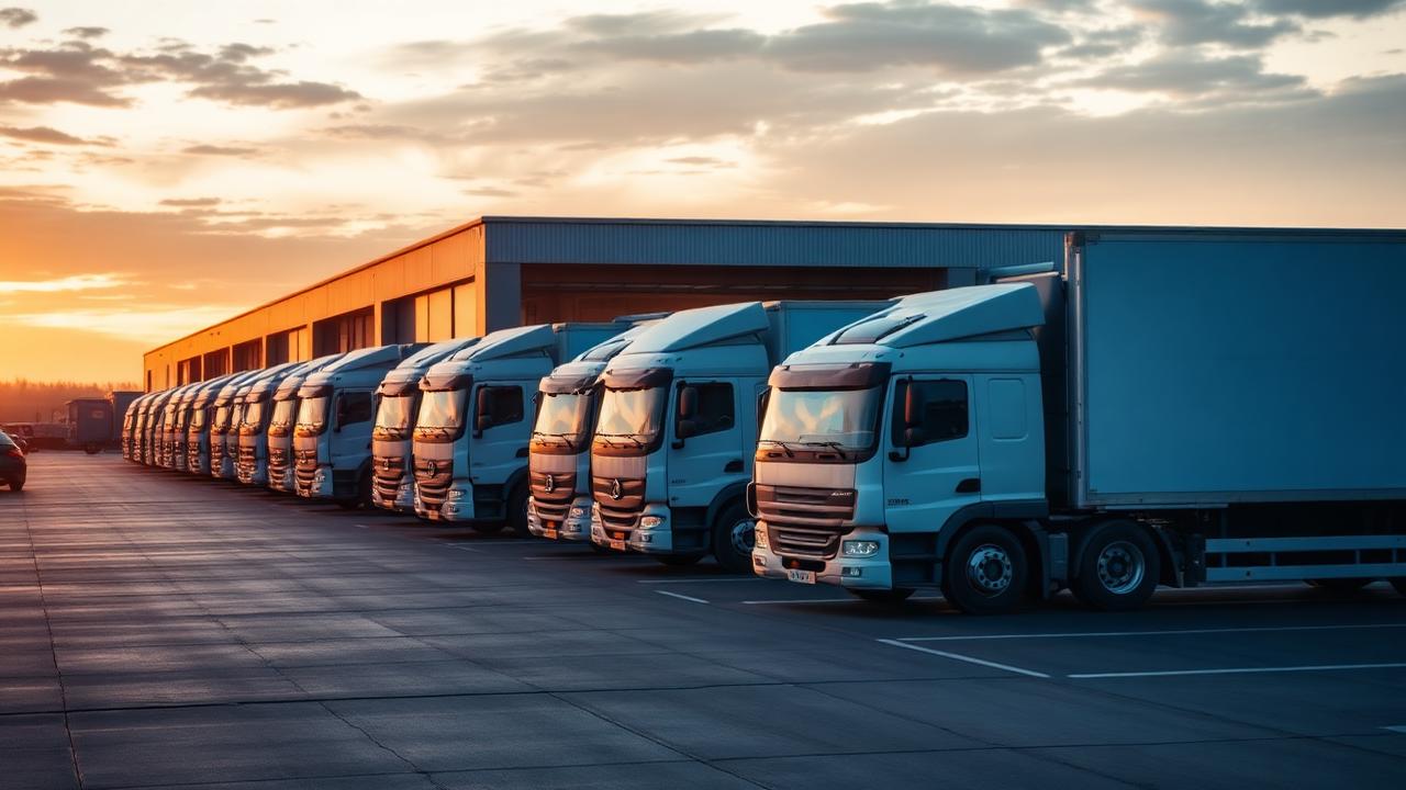 Logistics staff loading cargo trucks at a European depot