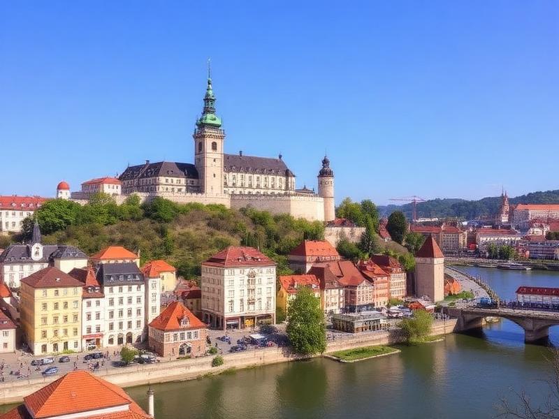 Bratislava old town and castle above the river in Slovakia